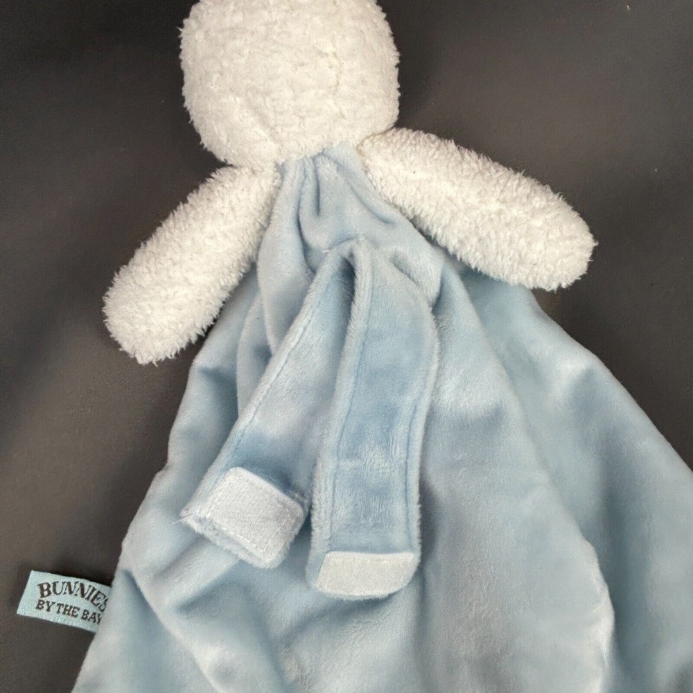 Bunnies by the Bay white Bunny Bud Buddy Security Blanket Lovey Blue Satin Trim - Picture 6 of 9